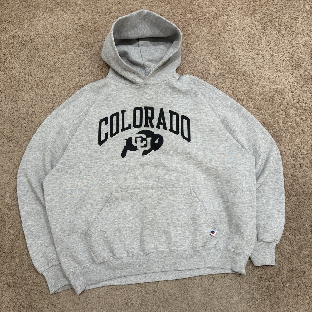 Vintage 90s Colorado Buffaloes Hoodie Men XL Gray Russell Athletic NCAA Pullover